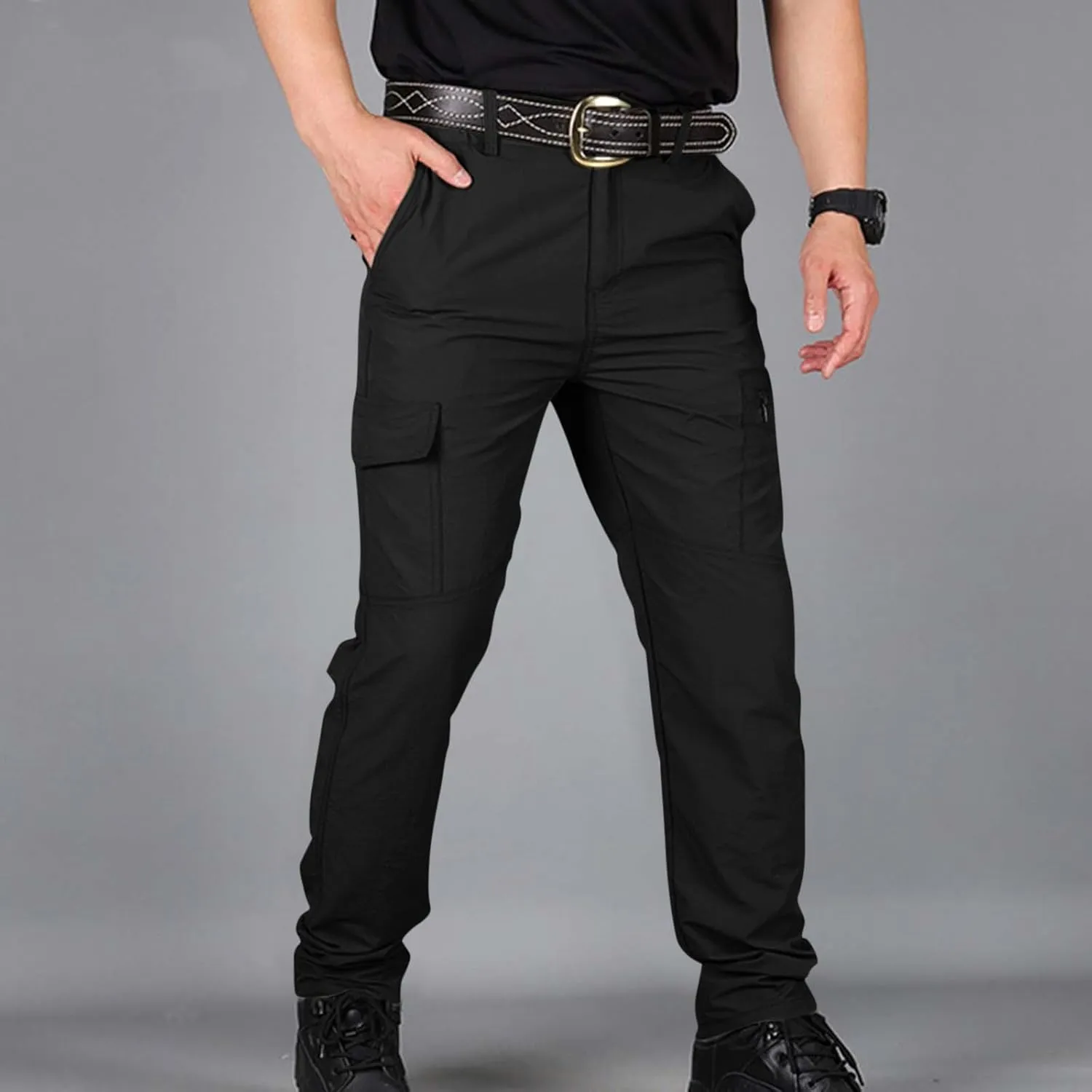 ADHOWBEW Tactical Pants Men Workout Hiking Work Relaxed Fit Big and Tall Elastic Waist Joggers
