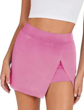 Ailoqing Women's Mini Skirt Stretchy Mid-Waist Side Slit Fitted Bodycon Short Skirt with Shorts Underneath