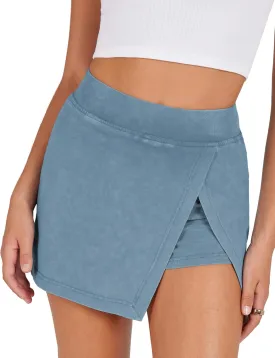 Ailoqing Women's Mini Skirt Stretchy Mid-Waist Side Slit Fitted Bodycon Short Skirt with Shorts Underneath