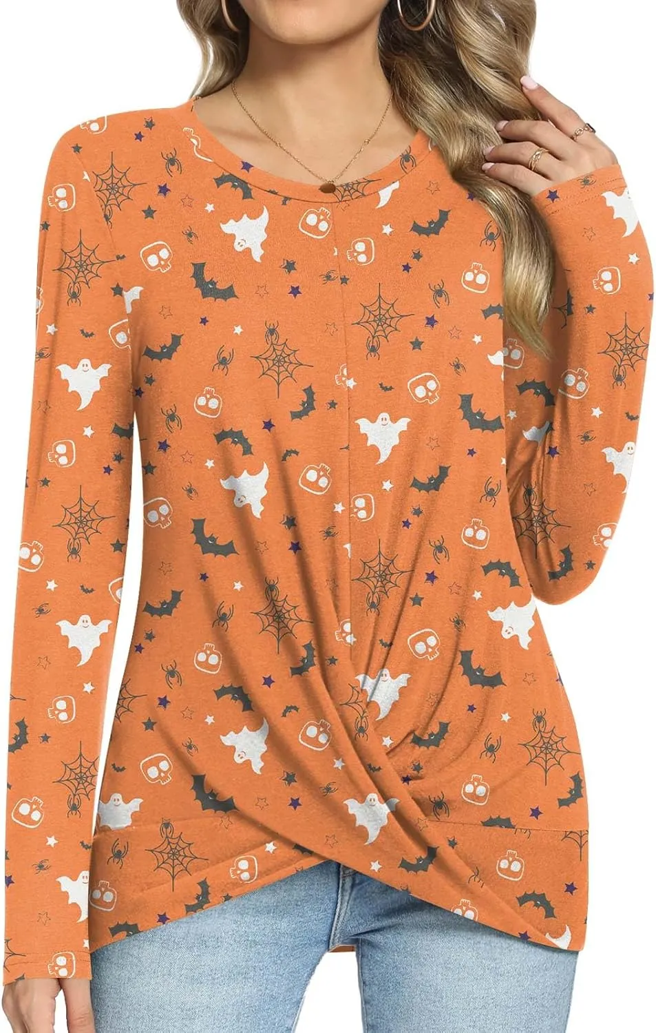 Anymiss 2025 Womens Spring Long Sleeve Tunic Tops Casual Winter Twist Front Blouse Crewneck T-Shirts M-2XL
