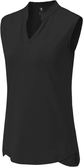 BASUDAM Women's Sleeveless Golf Polo Shirts V-Neck Collarless Tennis Athletic T-Shirts Quick Dry