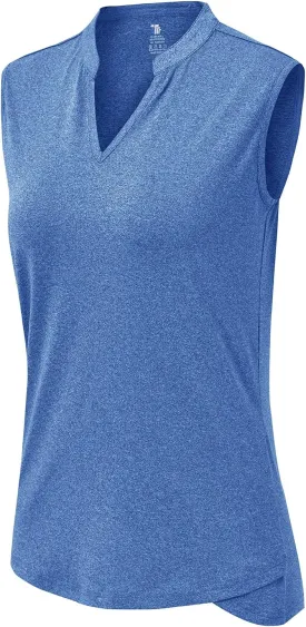 BASUDAM Women's Sleeveless Golf Polo Shirts V-Neck Collarless Tennis Athletic T-Shirts Quick Dry