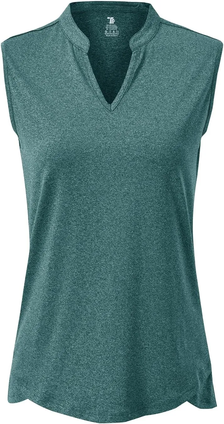 BASUDAM Women's Sleeveless Golf Polo Shirts V-Neck Collarless Tennis Athletic T-Shirts Quick Dry