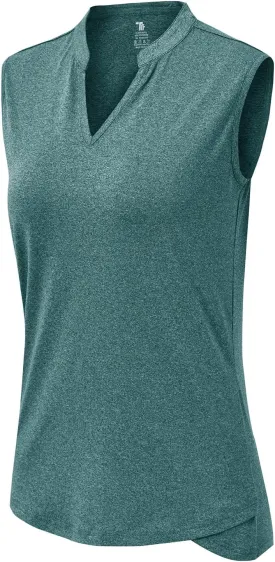 BASUDAM Women's Sleeveless Golf Polo Shirts V-Neck Collarless Tennis Athletic T-Shirts Quick Dry
