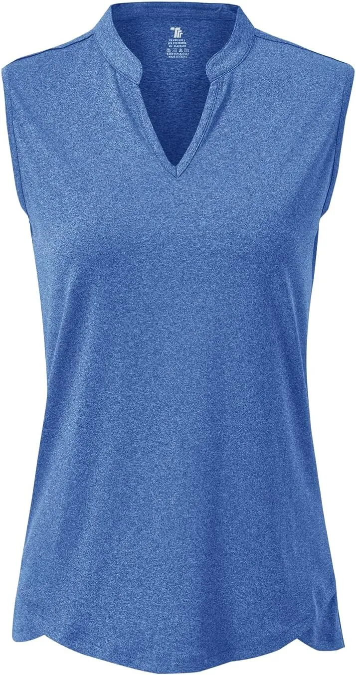 BASUDAM Women's Sleeveless Golf Polo Shirts V-Neck Collarless Tennis Athletic T-Shirts Quick Dry