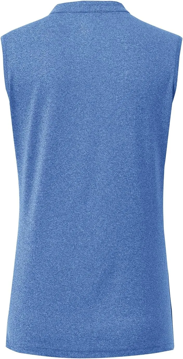 BASUDAM Women's Sleeveless Golf Polo Shirts V-Neck Collarless Tennis Athletic T-Shirts Quick Dry
