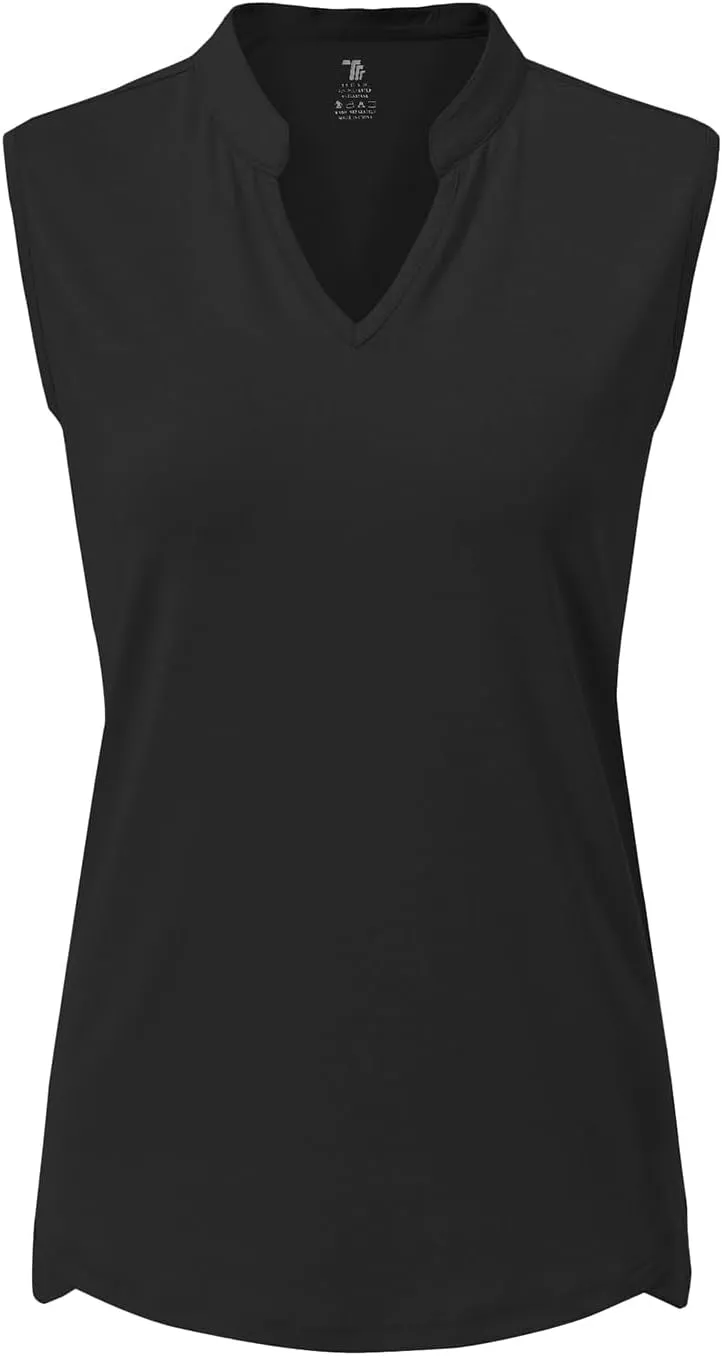 BASUDAM Women's Sleeveless Golf Polo Shirts V-Neck Collarless Tennis Athletic T-Shirts Quick Dry