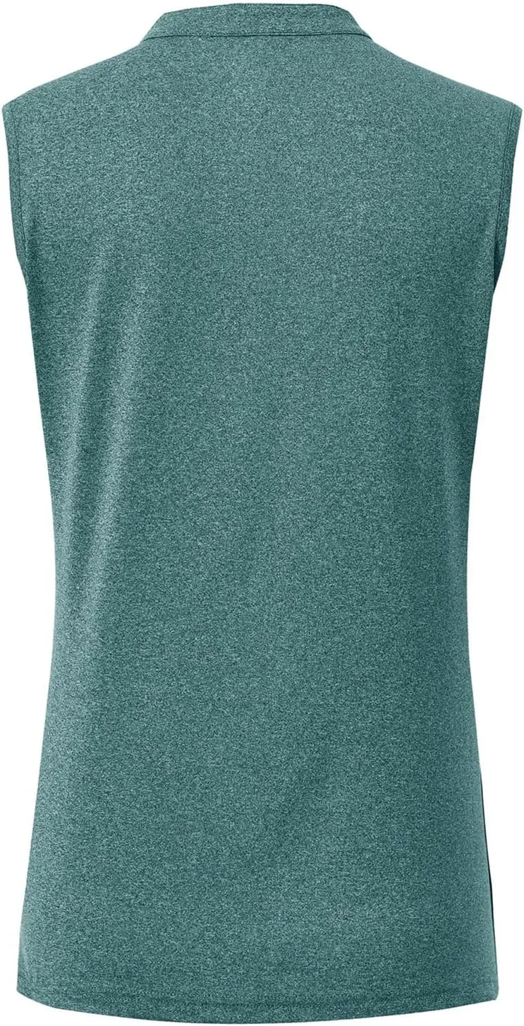 BASUDAM Women's Sleeveless Golf Polo Shirts V-Neck Collarless Tennis Athletic T-Shirts Quick Dry