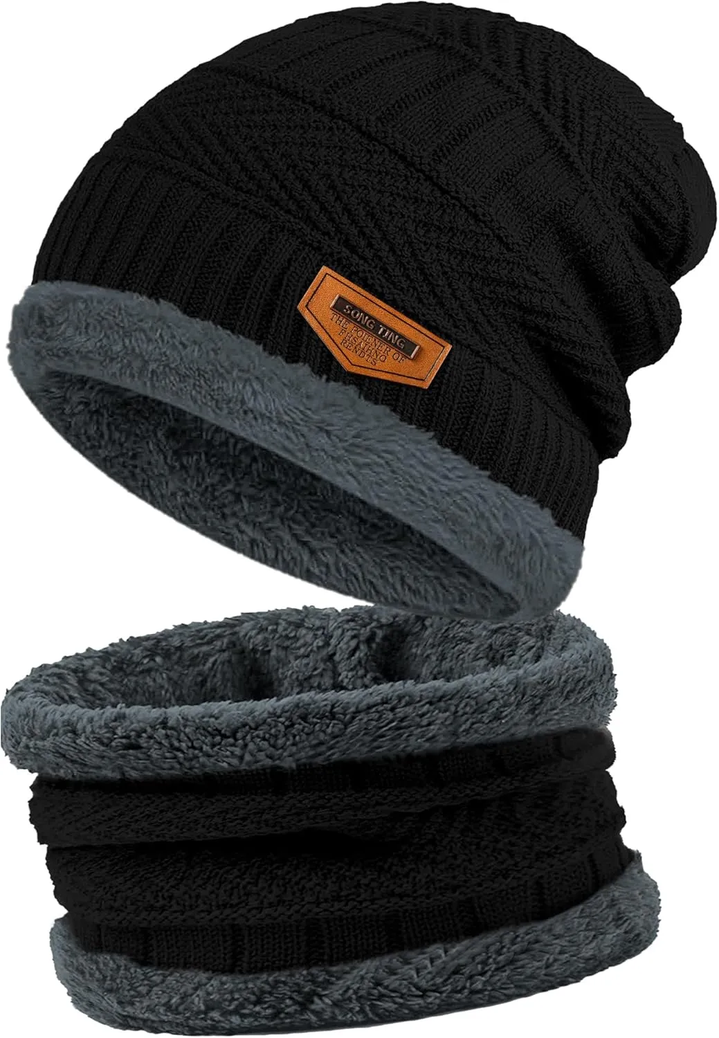 Beanie Hats for Men Women Neck Warmer Cold Weather Gear Men Gift Set for Winter Hat Neck Scarf Guys Face Mask Snow Suits