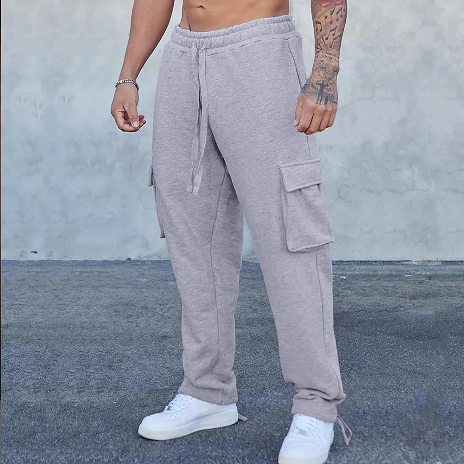 Casual Jogger Pants for Men Breathable Relaxed Fit Chino Outdoor Cargo Pants Hiking Baggy Twill Jogging Sweatpants