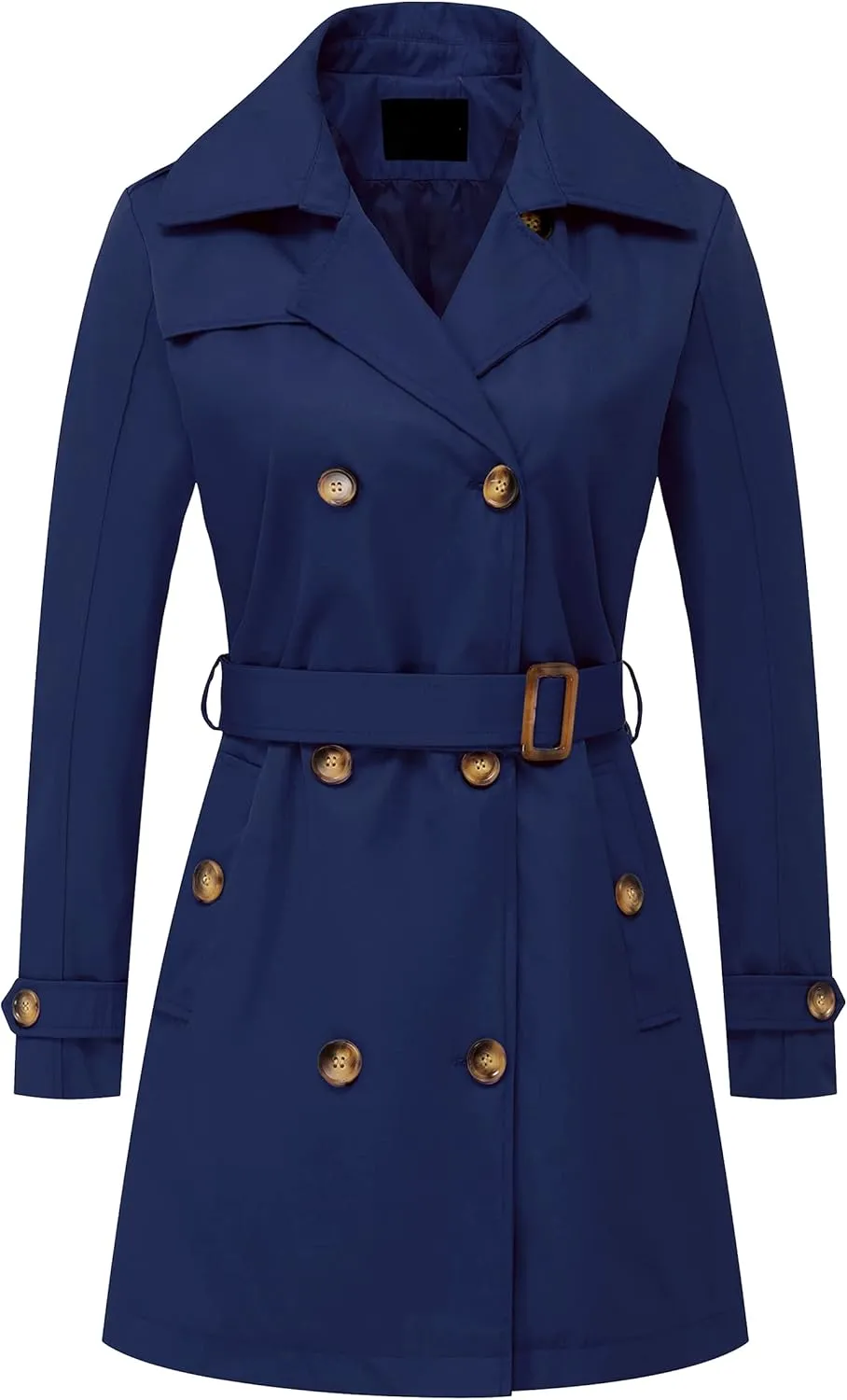 Chrisuno Women's Double Breasted Trench Coats Mid-Length Belted Overcoat Long Dress Jacket with Detachable Hood