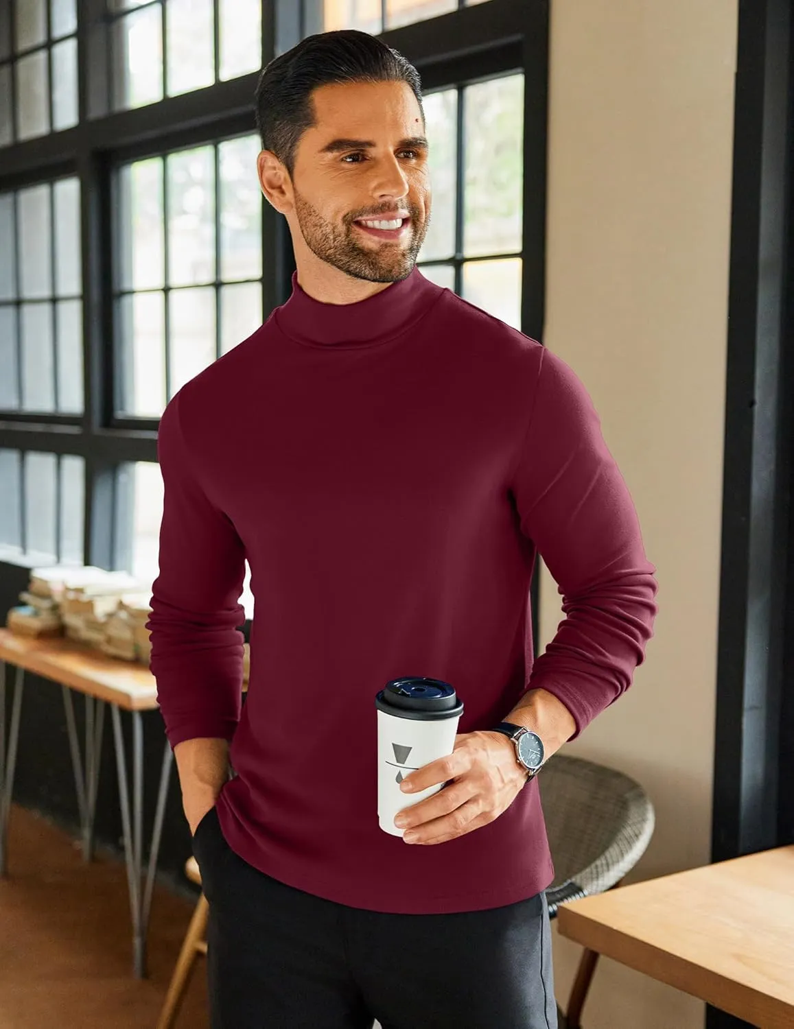 COOFANDY Mens Mock Neck Shirts Fleece Long Sleeve Tops Basic Pullover T-Shirts