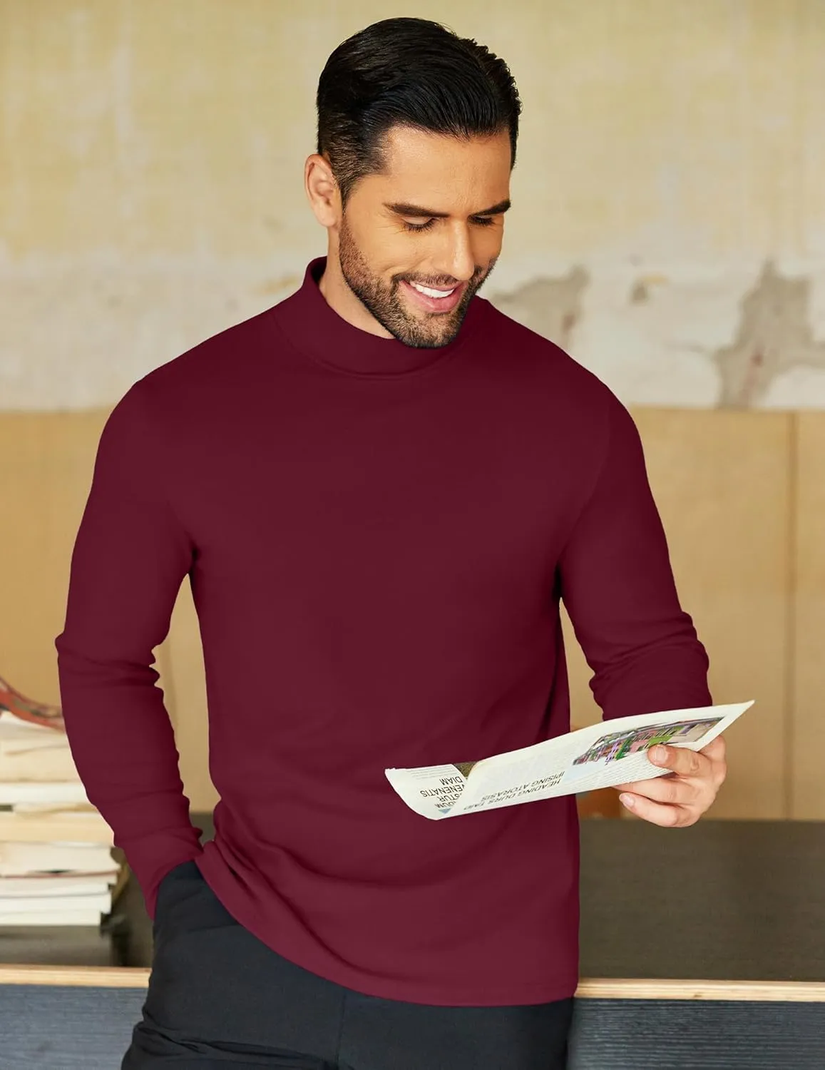 COOFANDY Mens Mock Neck Shirts Fleece Long Sleeve Tops Basic Pullover T-Shirts