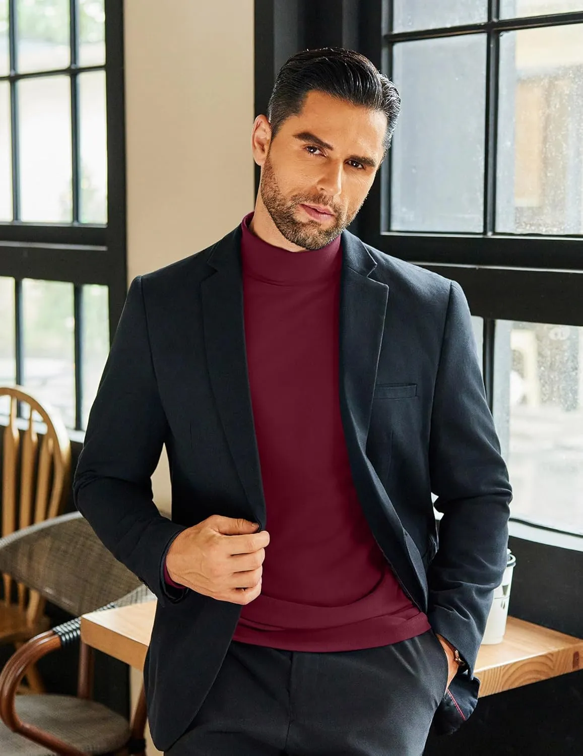 COOFANDY Mens Mock Neck Shirts Fleece Long Sleeve Tops Basic Pullover T-Shirts