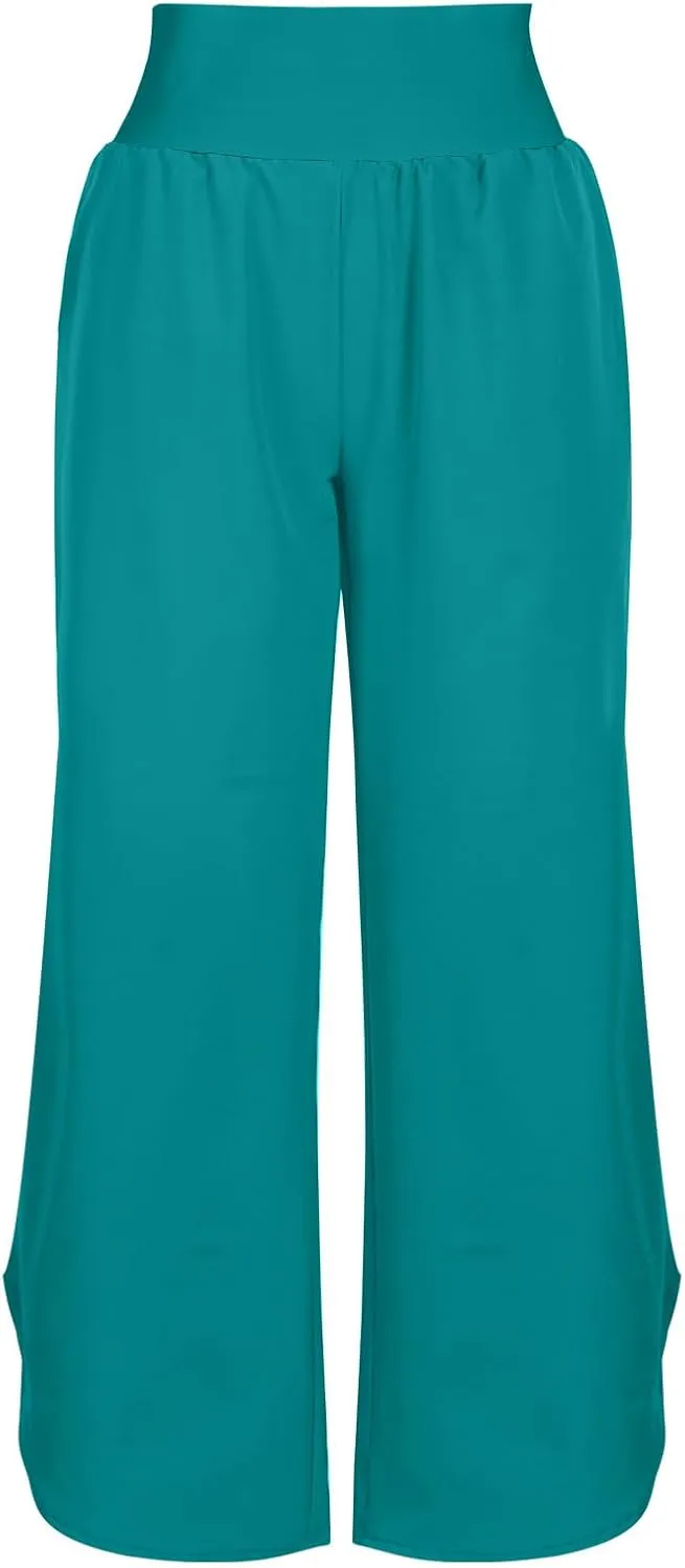 Crop Palazzo Pants for Women 2025 Summer Wide Leg Capris Yoga Pants Side Slit High Waist Capri Pants with Pockets