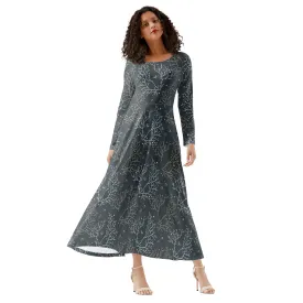 Fit and Flare Maxi Dress | Long Sleeves | Casual or Semi-Formal| Elegant Cottagecore Dress