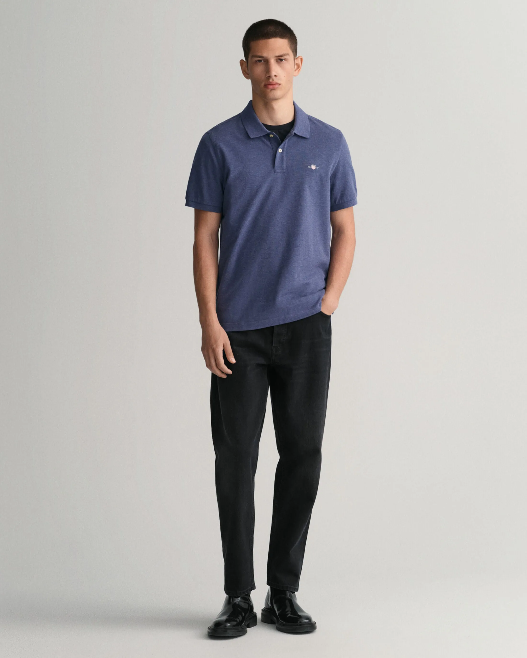 GANT - Reg Shield SS Pique Polo, Dark Jeans Blue Melange