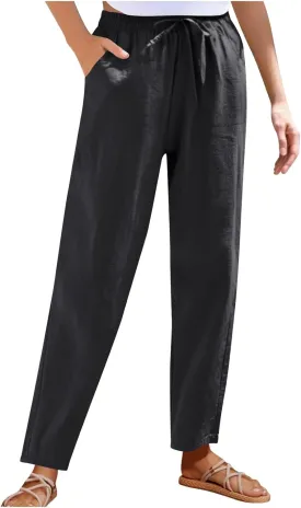 Liene Pants for Women,Wwomens Casual Summer 2025 Drawstring Elastic High Waist Pant Comfy Solid Color Trouser