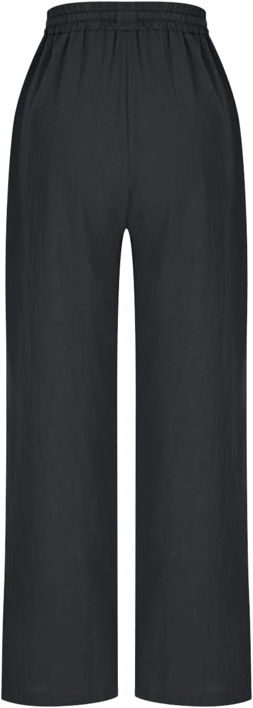 Liene Pants for Women,Wwomens Casual Summer 2025 Drawstring Elastic High Waist Pant Comfy Solid Color Trouser