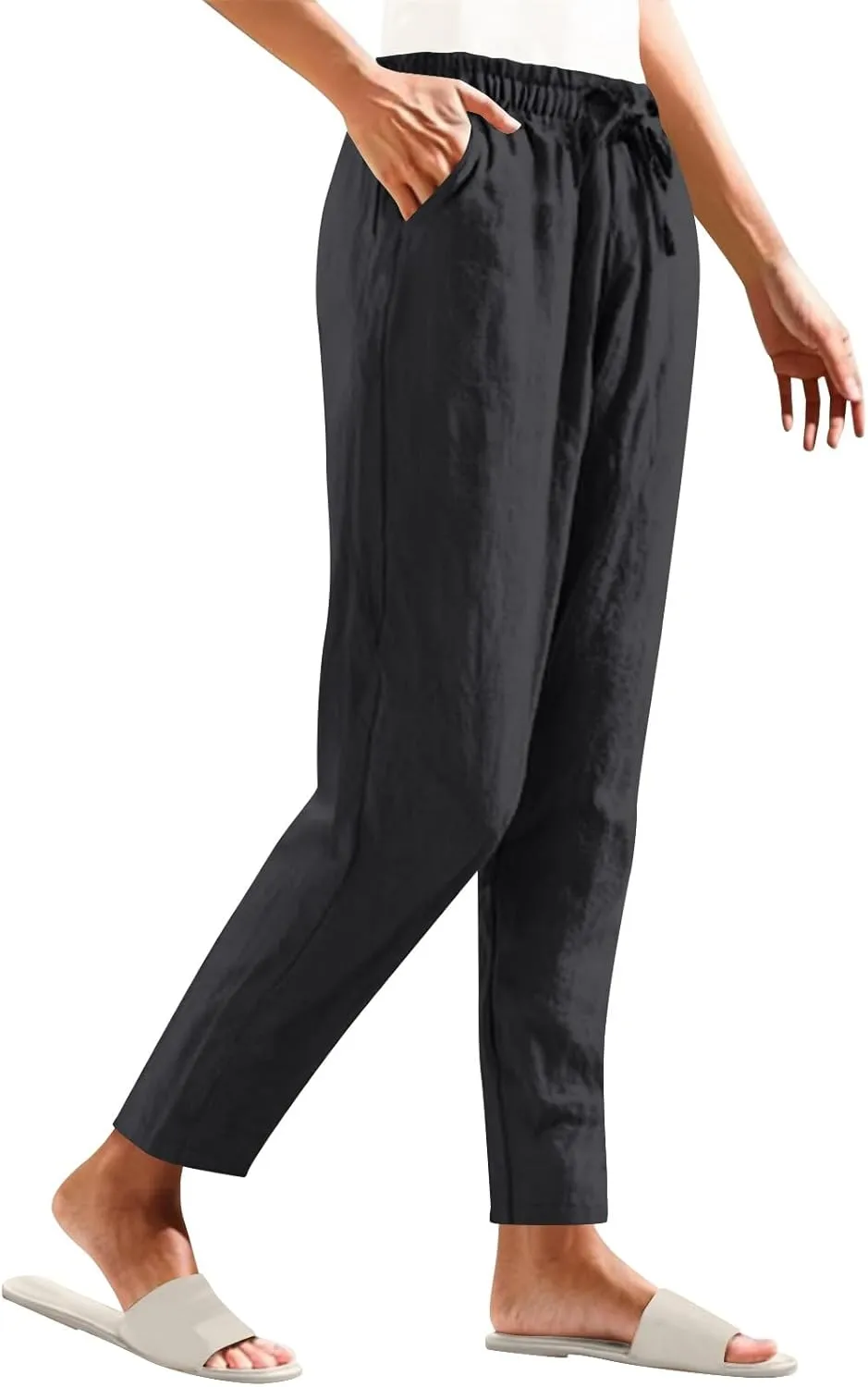 Liene Pants for Women,Wwomens Casual Summer 2025 Drawstring Elastic High Waist Pant Comfy Solid Color Trouser