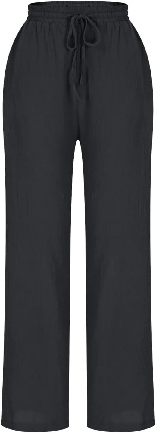 Liene Pants for Women,Wwomens Casual Summer 2025 Drawstring Elastic High Waist Pant Comfy Solid Color Trouser