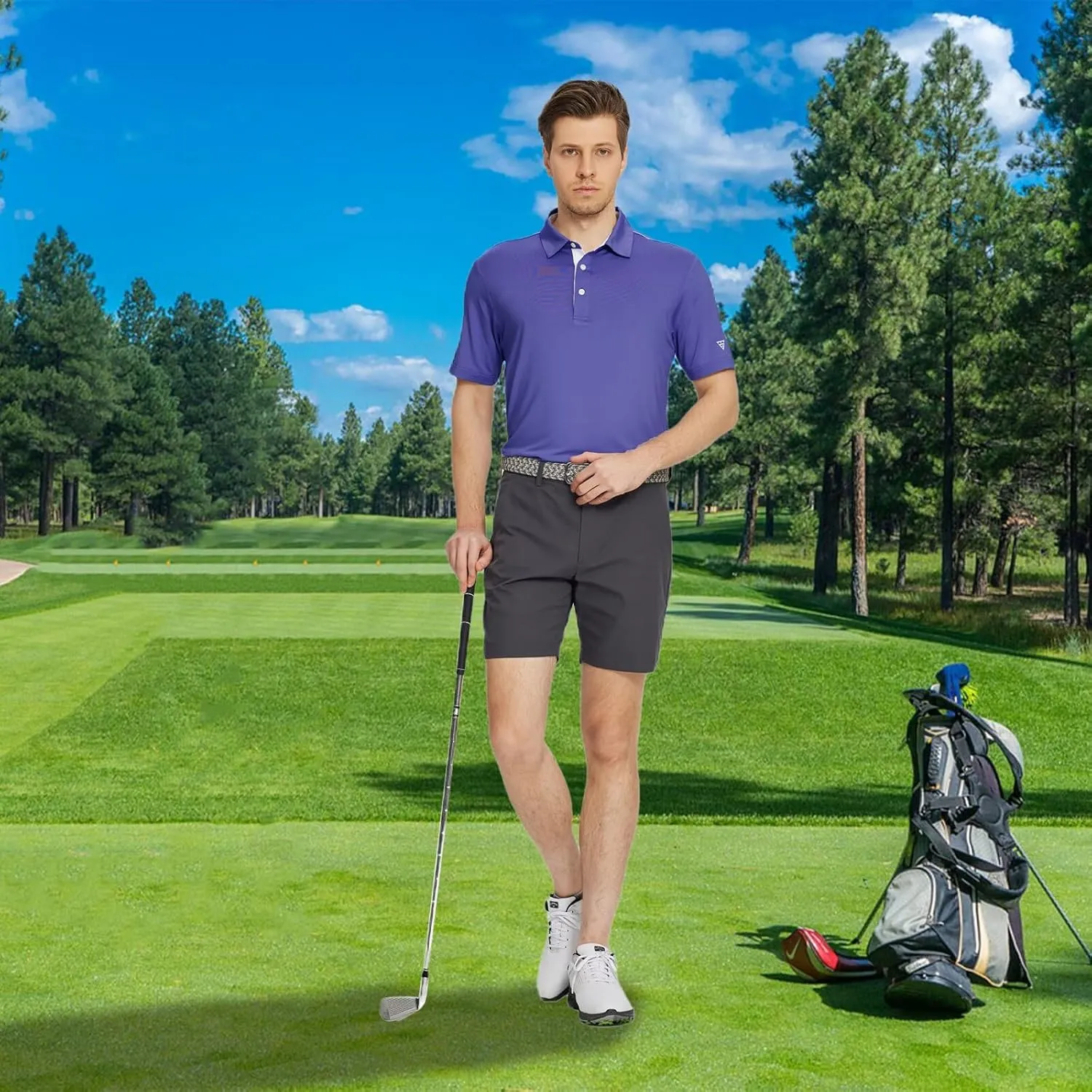 M MAELREG Golf Polo Shirts for Men Short Sleeve Dry Fit Solid Moisture Wicking Casual Performance Collared Mens Polo Shirts