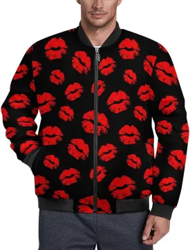 Men's Bomber Jacket - Kiss Lips Lightweight Spring Jacket Casual Windbreaker with Pockets Zip Up Windbreakers