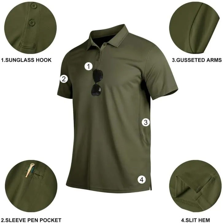 Mens Golf Polo Shirts Short Sleeve Moisture Wicking Performance Tactical Athletic T Shirt Casual Collared Shirt