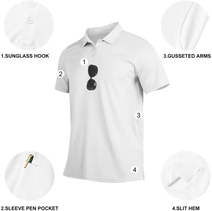 Mens Golf Polo Shirts Short Sleeve Moisture Wicking Performance Tactical Athletic T Shirt Casual Collared Shirt