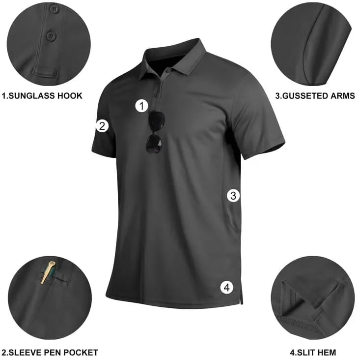 Mens Golf Polo Shirts Short Sleeve Moisture Wicking Performance Tactical Athletic T Shirt Casual Collared Shirt