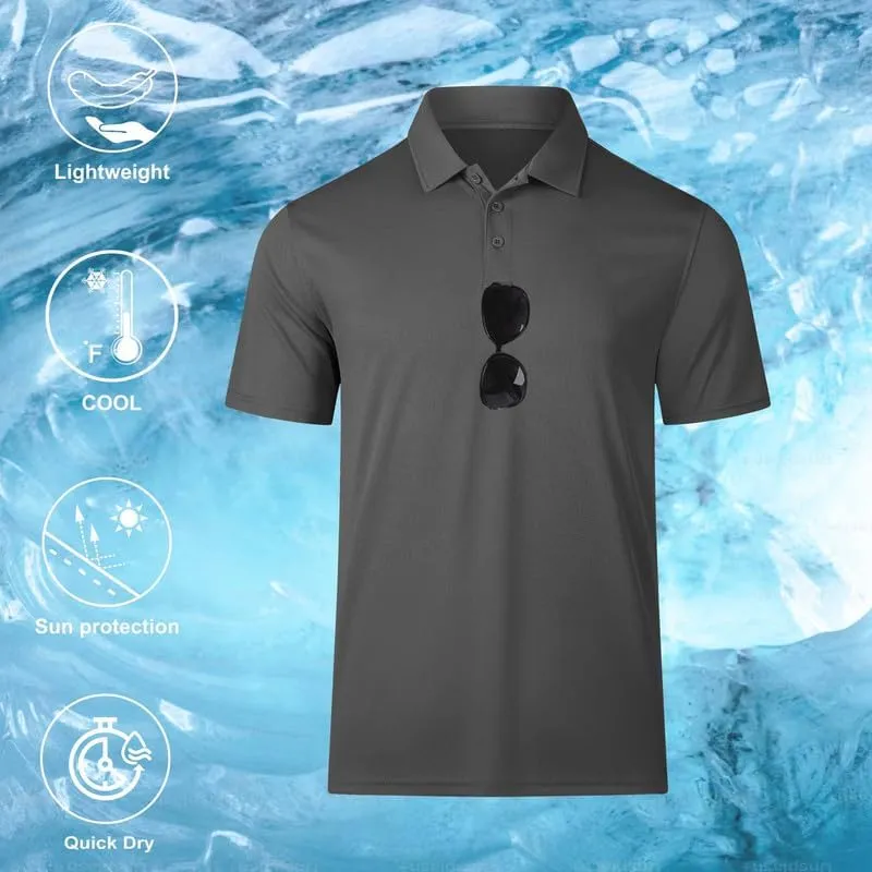 Mens Golf Polo Shirts Short Sleeve Moisture Wicking Performance Tactical Athletic T Shirt Casual Collared Shirt