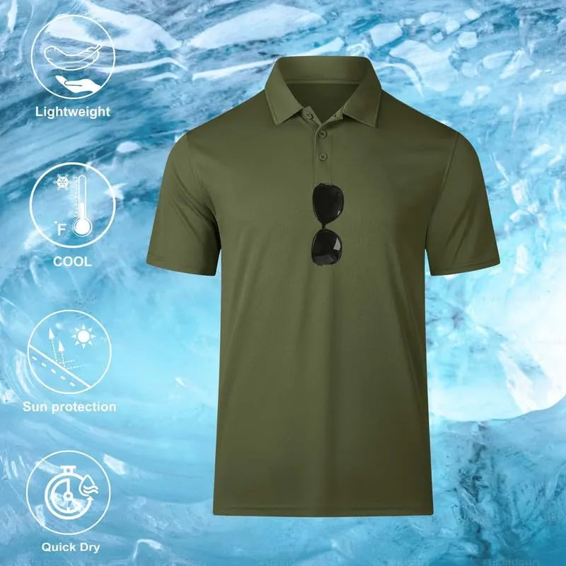 Mens Golf Polo Shirts Short Sleeve Moisture Wicking Performance Tactical Athletic T Shirt Casual Collared Shirt