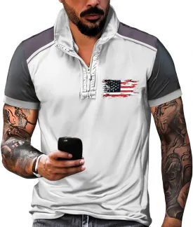 Men's Short Sleeve Golf Shirt Comfortable & Casual American Flag Graphic Short Sleeve 2025