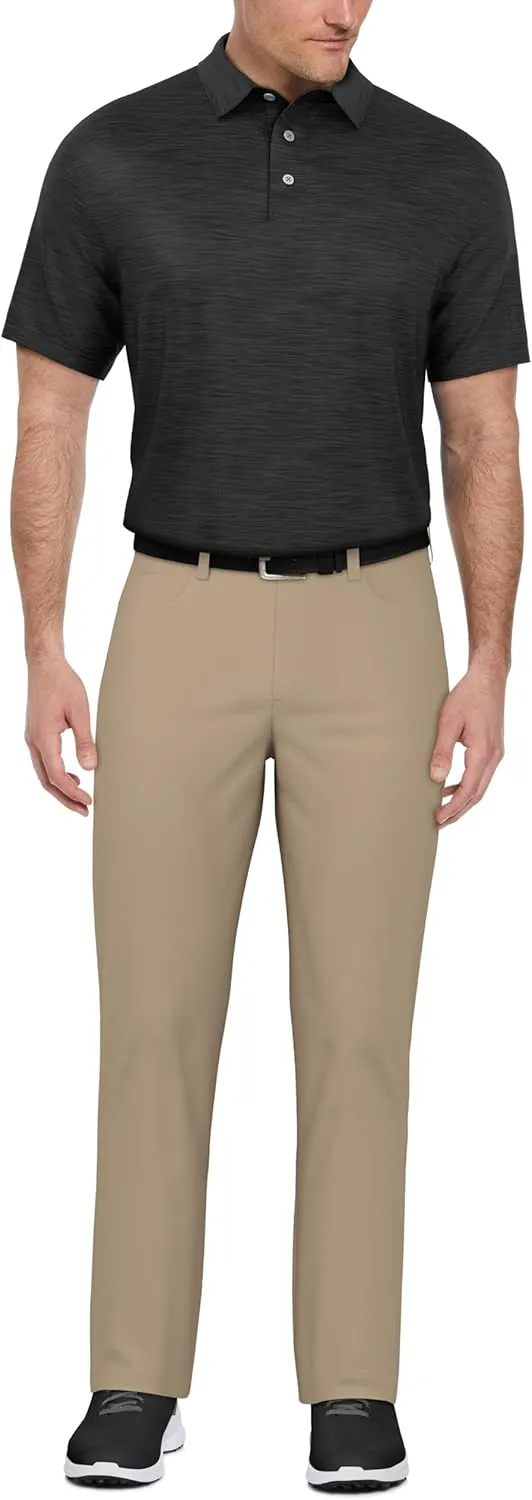 PGA TOUR Airflux Jaspe Cotton Short Sleeve Golf Performance Polo Shirt for Men, Moisture-Wicking, Sun Protection