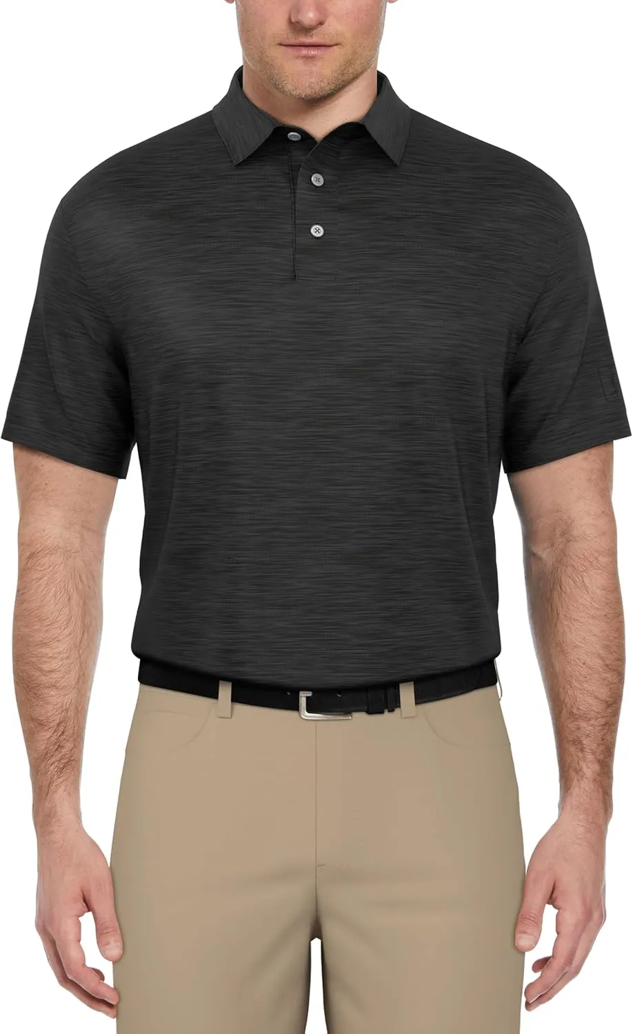 PGA TOUR Airflux Jaspe Cotton Short Sleeve Golf Performance Polo Shirt for Men, Moisture-Wicking, Sun Protection