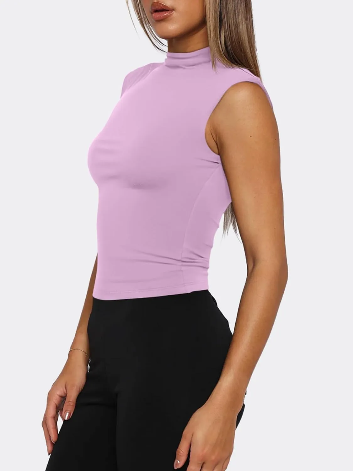 PINKMSTYLE Womens Sleeveless Mock Turtle Neck Tops Double Lined Tank Tops 2025 Basic Tight Shirts