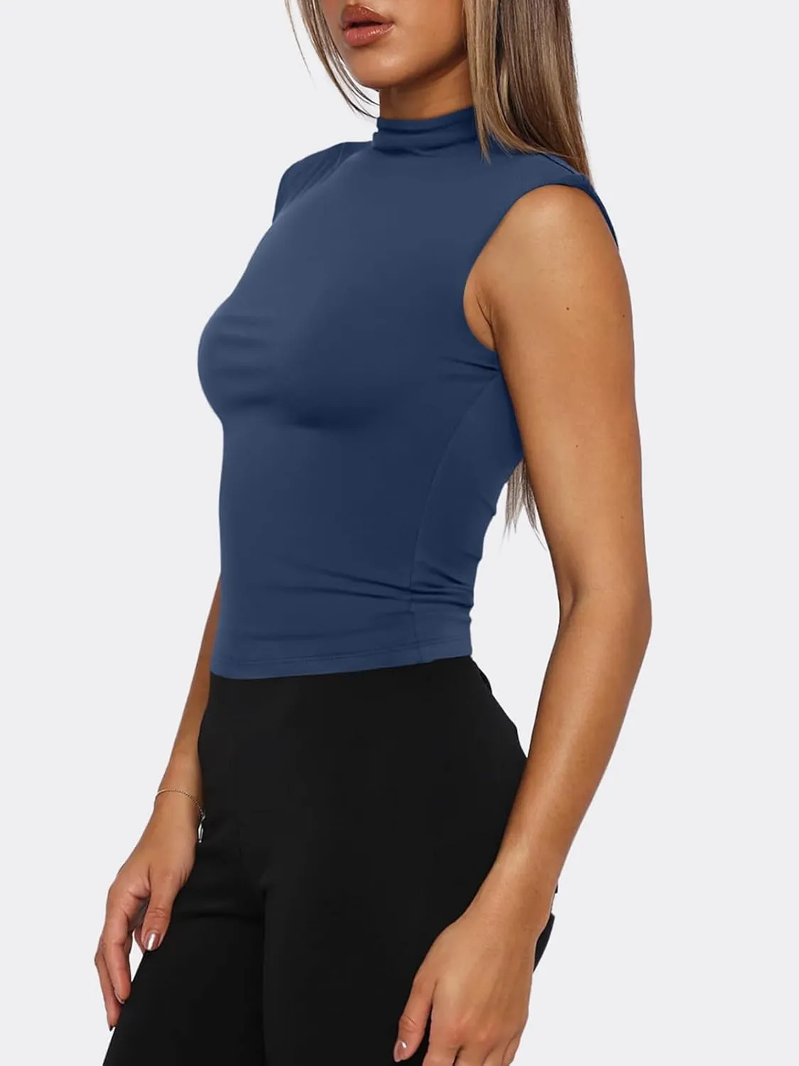 PINKMSTYLE Womens Sleeveless Mock Turtle Neck Tops Double Lined Tank Tops 2025 Basic Tight Shirts