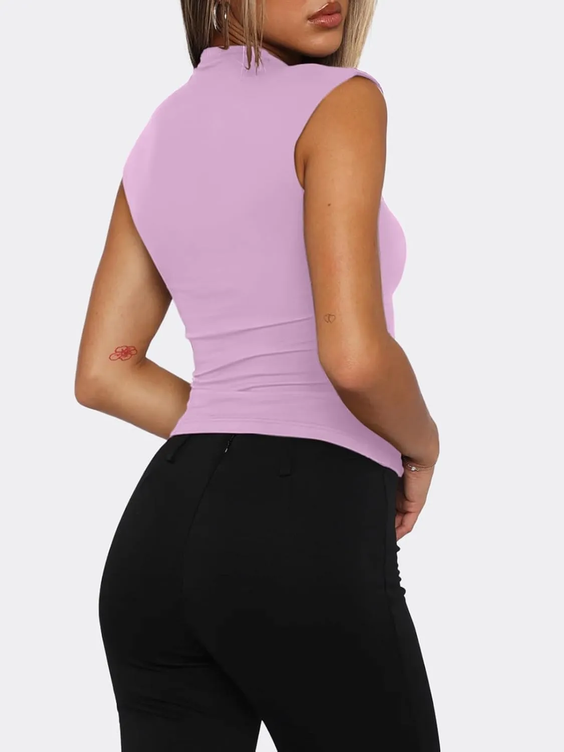 PINKMSTYLE Womens Sleeveless Mock Turtle Neck Tops Double Lined Tank Tops 2025 Basic Tight Shirts