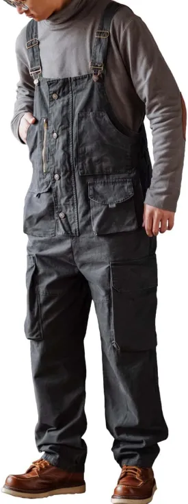 Rexcyril Men's Bib Overalls Loose Fit Baggy Casual Workwear Fashion Lightweight Sloppy Coveralls with Cargo Pockets