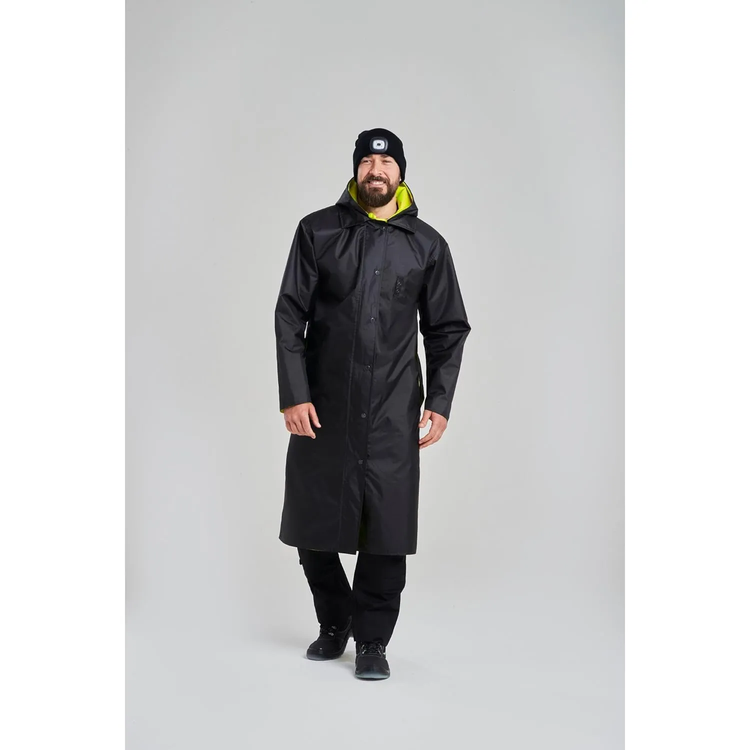 UH447 Waterproof Reversible Raincoat Hi Vis Reflective Long Safety Rain Jacket Yellow/Black, Large