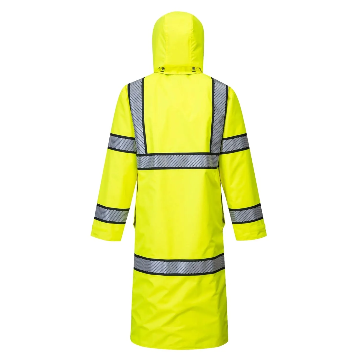 UH447 Waterproof Reversible Raincoat Hi Vis Reflective Long Safety Rain Jacket Yellow/Black, Large