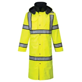 UH447 Waterproof Reversible Raincoat Hi Vis Reflective Long Safety Rain Jacket Yellow/Black, Large