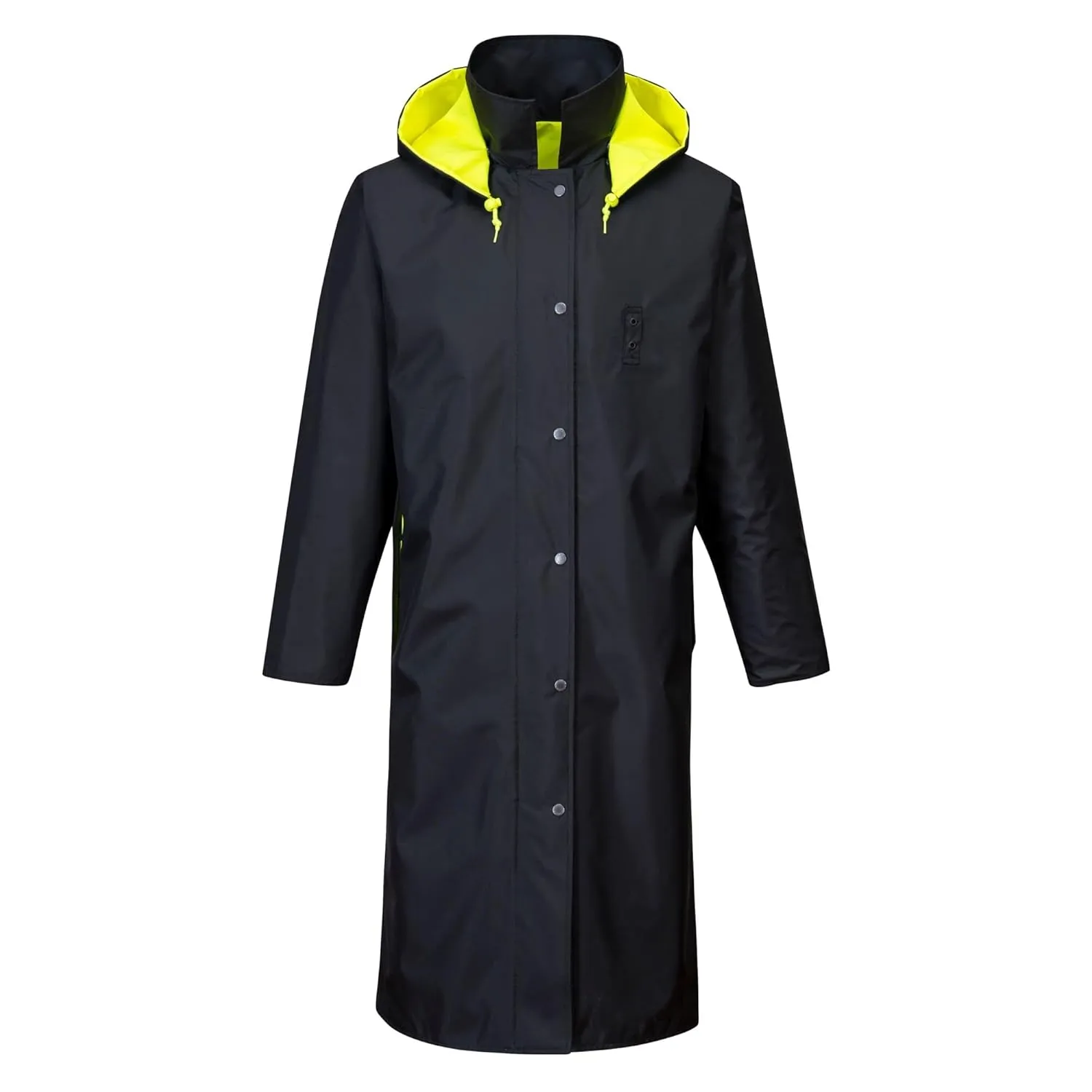 UH447 Waterproof Reversible Raincoat Hi Vis Reflective Long Safety Rain Jacket Yellow/Black, Large