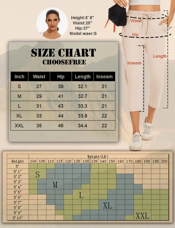 Women Casual Capris 21" with Deep Zipper Pockets Drawstring Comfy Tapered Sweatpants for Golf Athletic Travel Work