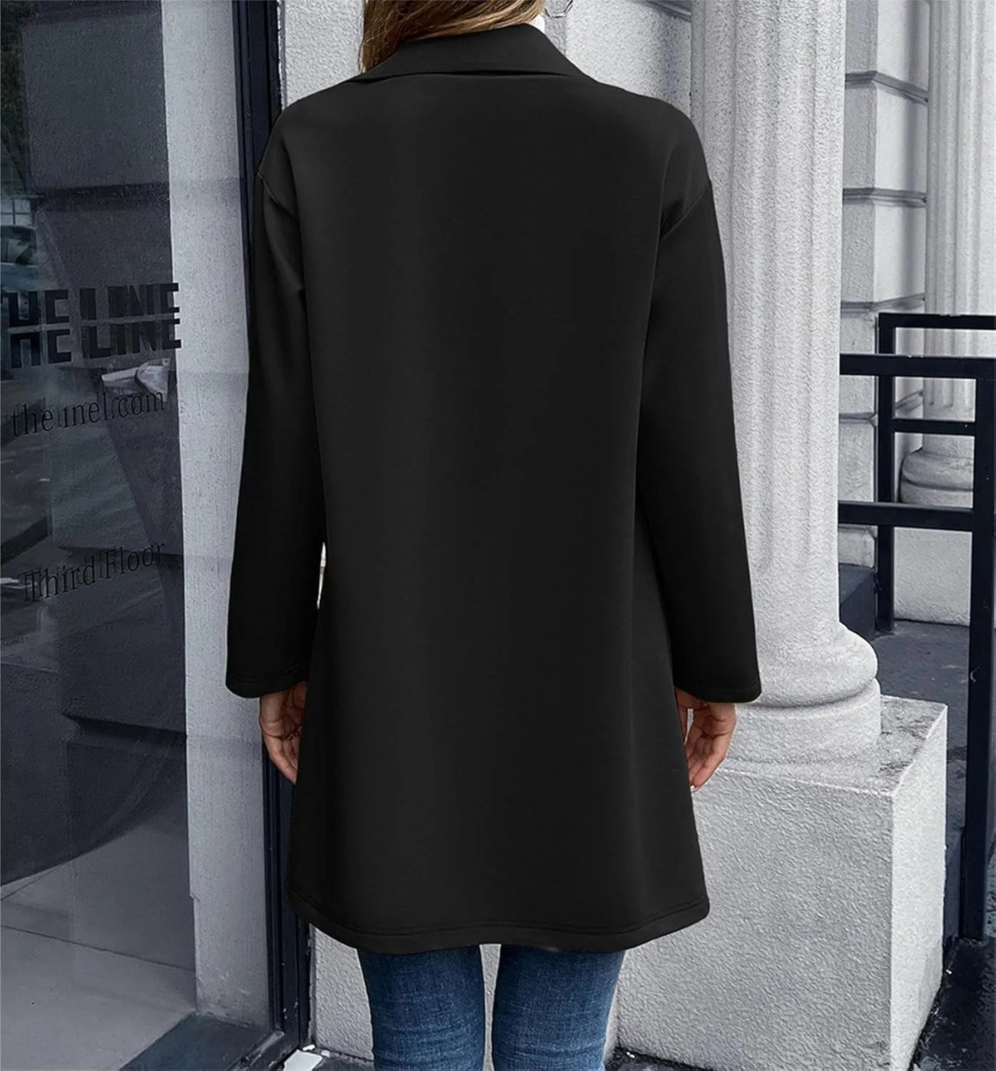 Women's Long Blazers Button Down Jackets Lapel Open Front Coats Long Sleeve Casual Loose Solid Outwear with Pockets