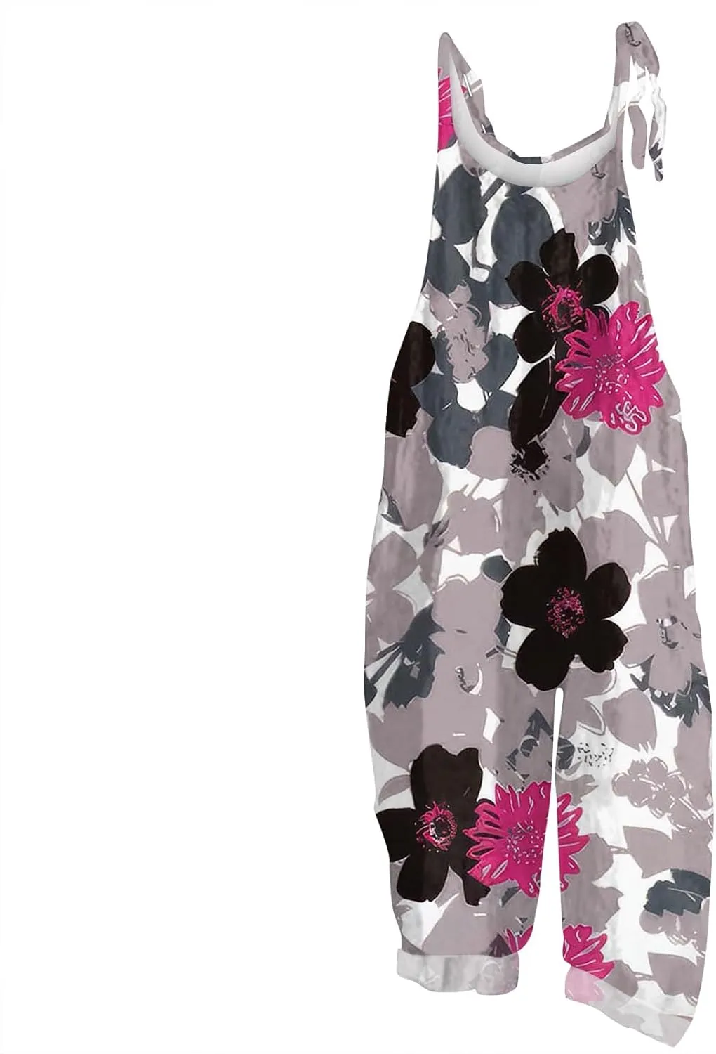 Womens Summer Floral Printed Jumpsuits Boho Linen Spaghetti Strap Baggy Romper Wide Leg outfits Active Pants